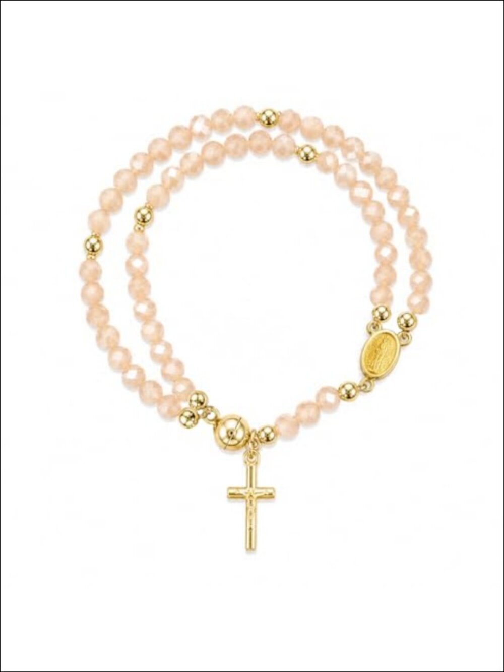 Crystal Beaded Rosary Cross Bracelet Gold Cross Prayer Charm Elastic 7 Inch